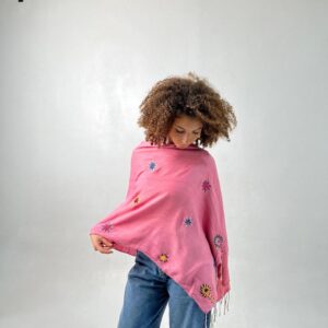 Handwoven Dark Rose Akhmim Cotton Shawl | Hand-Embroidered by Women of Saint Catherine | 166×68 cm