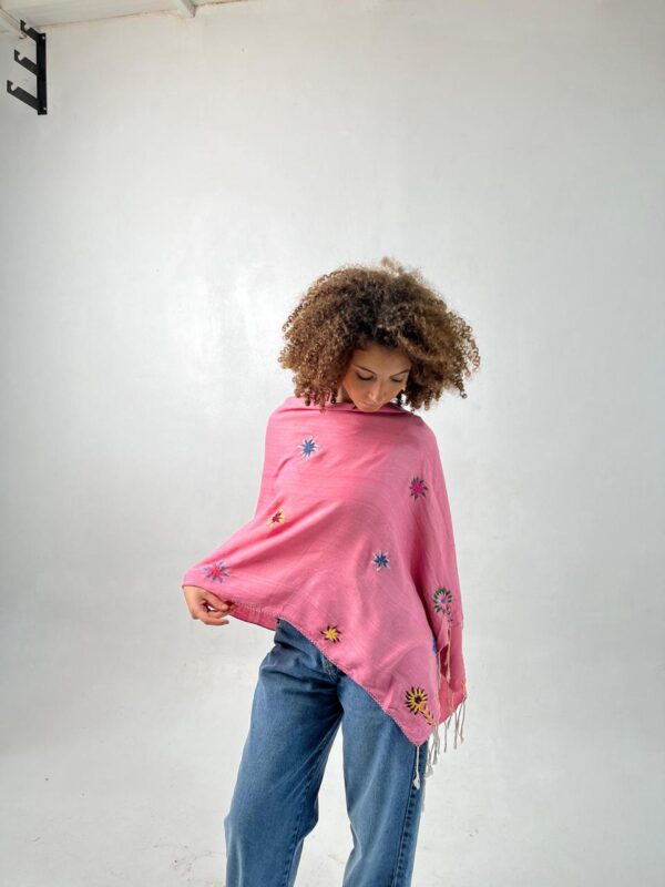 Handwoven Dark Rose Akhmim Cotton Shawl | Hand-Embroidered by Women of Saint Catherine | 166×68 cm