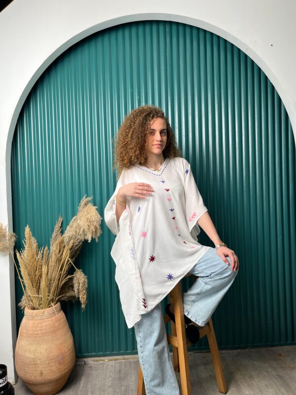 White Cotton Hand-Embroidered Poncho by St. Catherine Women | Free Size up to 3XL