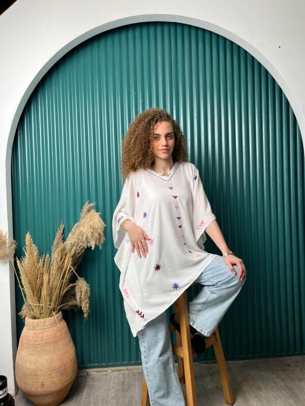 White Cotton Hand-Embroidered Poncho by St. Catherine Women | Free Size up to 3XL - Image 2
