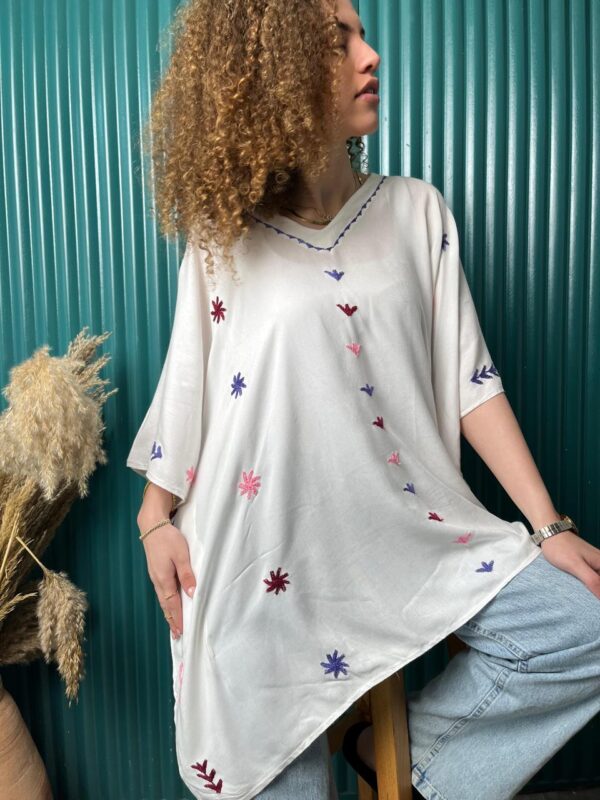 White Cotton Hand-Embroidered Poncho by St. Catherine Women | Free Size up to 3XL - Image 5
