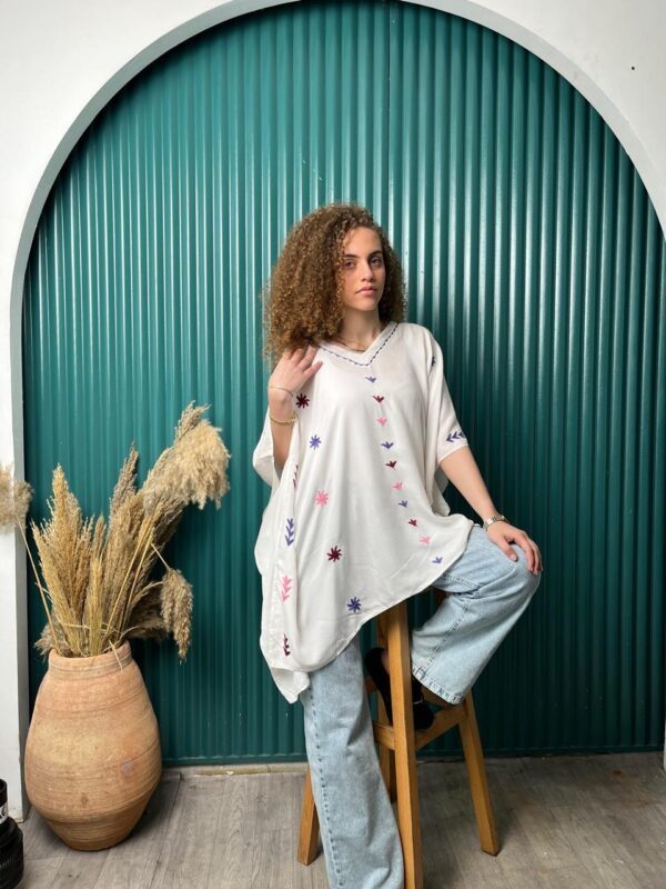 White Cotton Hand-Embroidered Poncho by St. Catherine Women | Free Size up to 3XL - Image 6