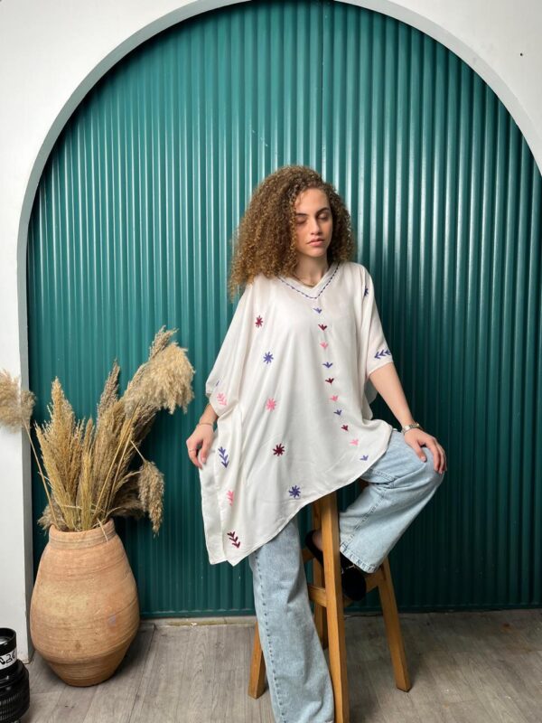 White Cotton Hand-Embroidered Poncho by St. Catherine Women | Free Size up to 3XL - Image 7