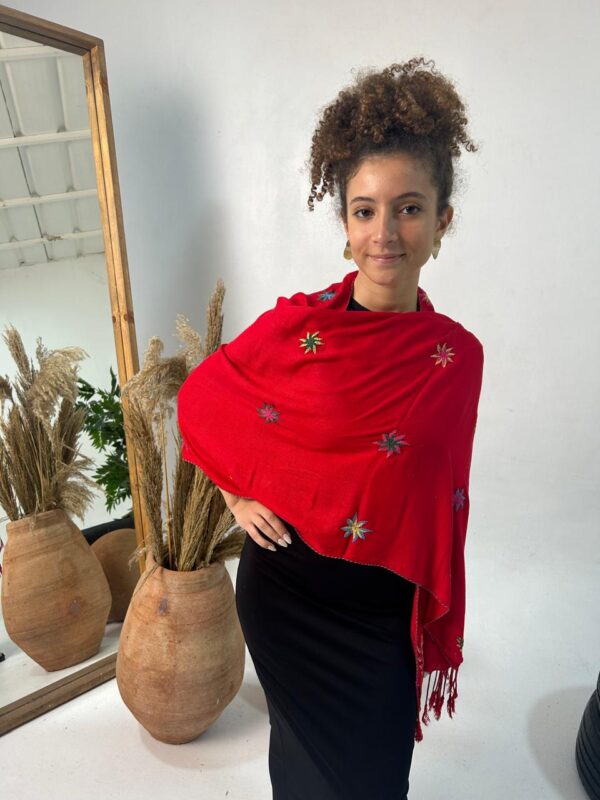 Handwoven Red Akhmim Cotton Shawl | Hand-Embroidered by Women of Saint Catherine | 175×60 cm - Image 2