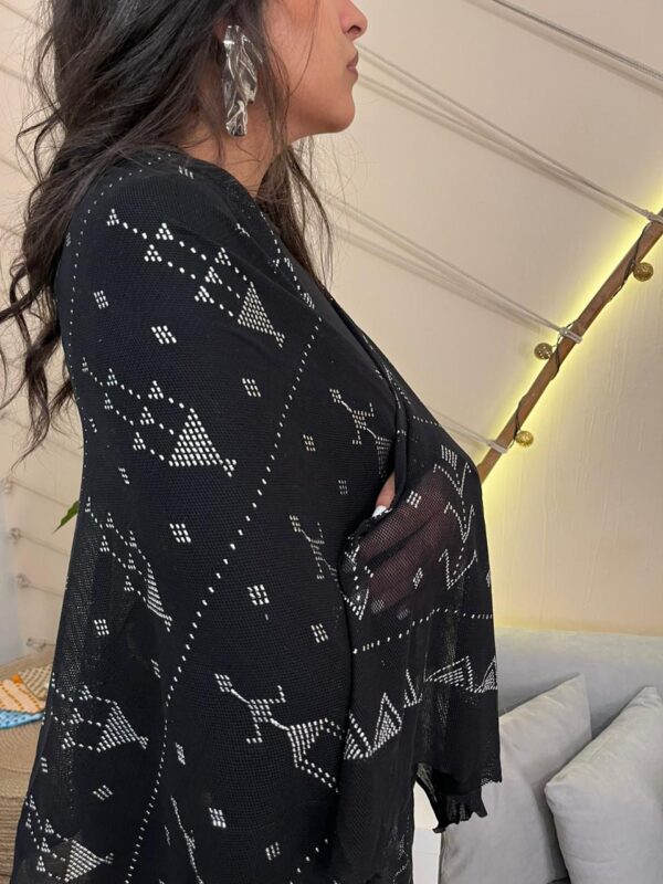 Hand-Embroidered Black Tulle Shawl with Silver-plated Threads | Sohag Women's Craft | 200x90 cm - Image 3