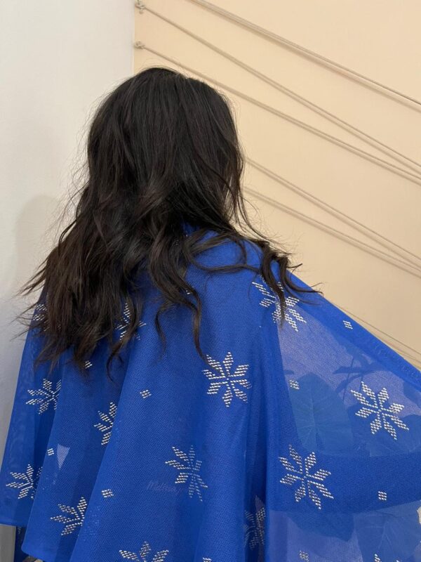 Hand-Embroidered cobalt blue Tulle Shawl with Silver-plated Threads | Sohag Women's Craft | 200x90 cm - Image 3