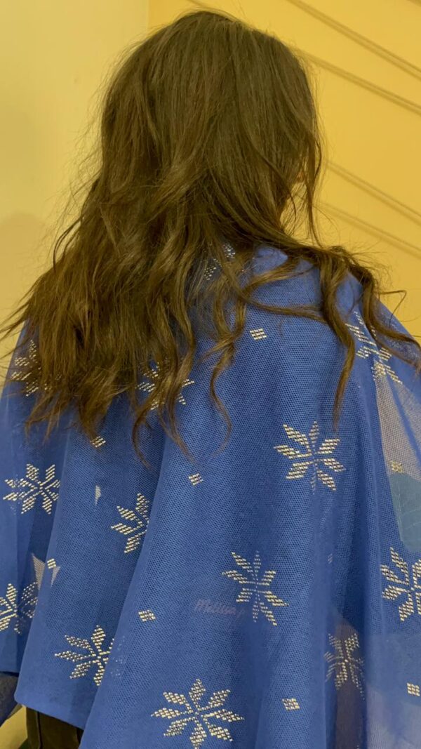 Hand-Embroidered cobalt blue Tulle Shawl with Silver-plated Threads | Sohag Women's Craft | 200x90 cm - Image 4