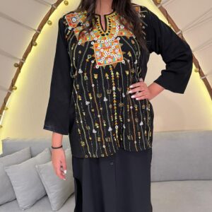 Black Rosalene Blouse | Hand-Embroidered by Siwa Women | Size XL