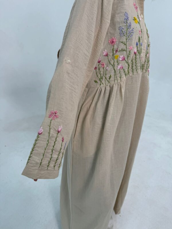 Hand-Embroidered Linen-Cotton Dress with Colorful Threadwork | Free Size up to 2XL - Image 3