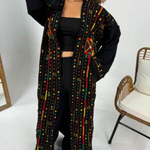 Handmade  siwan Embroidered Long spanish linen Cardigan – black – size L