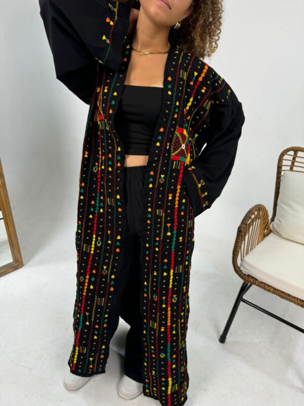 Handmade  siwan Embroidered Long spanish linen Cardigan – black – size L