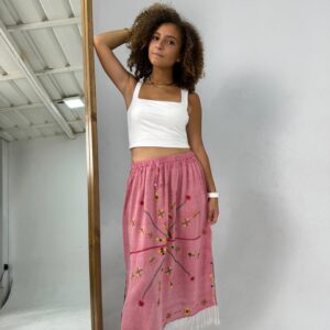 Handwoven Akhmim Cotton Skirt with Siwa Hand Embroidery – Dark rose