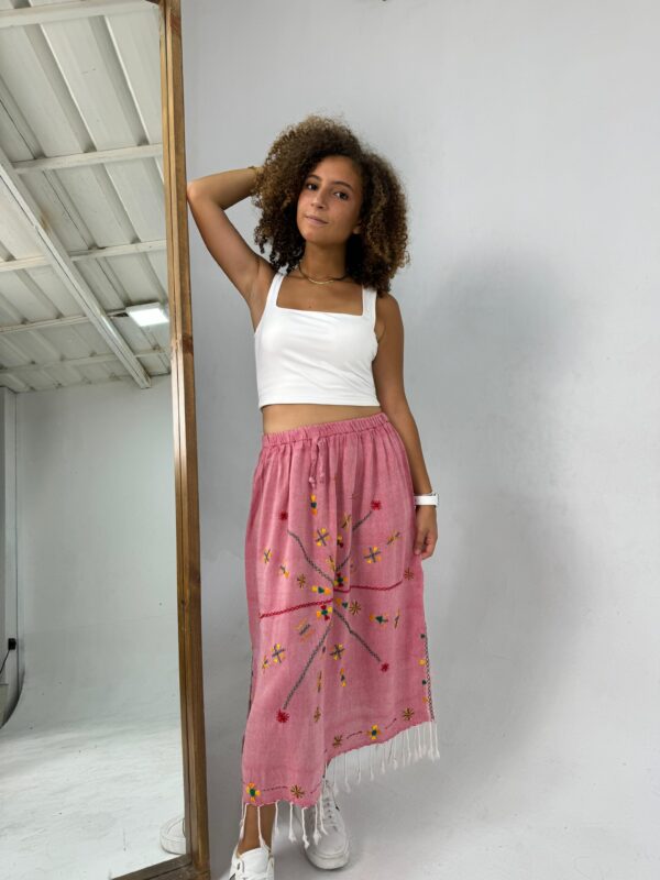 Handwoven Akhmim Cotton Skirt with Siwa Hand Embroidery – Dark rose