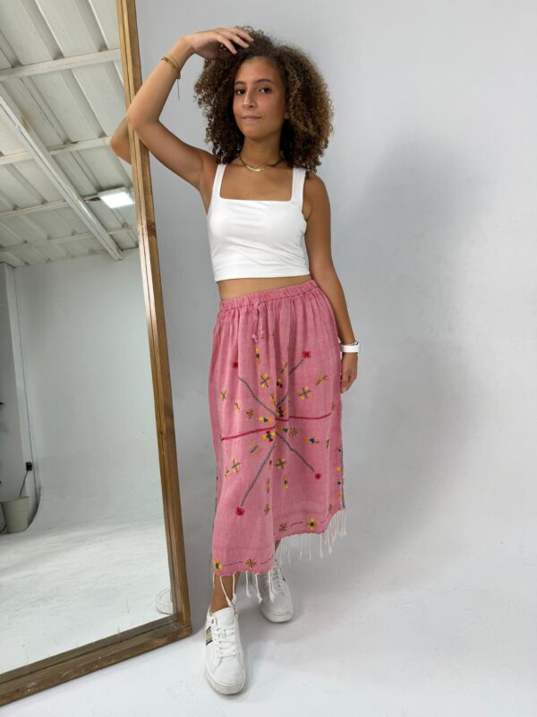 Handwoven Akhmim Cotton Skirt with Siwa Hand Embroidery – Dark rose - Image 2