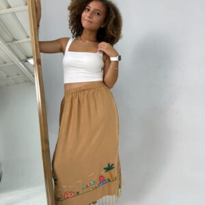 Handwoven & Hand-Embroidered Long Cotton Skirt free size up to L
