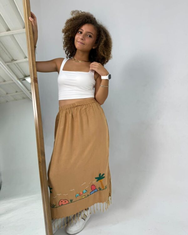 Handwoven & Hand-Embroidered Long Cotton Skirt free size up to L