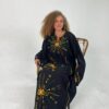 Black Spanish Linen Abaya with Hand Embroidery by Siwa Artisans | Nature-Inspired | Free Size up to 3XL - Image 3