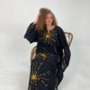 Black Spanish Linen Abaya with Hand Embroidery by Siwa Artisans | Nature-Inspired | Free Size up to 3XL - Image 4