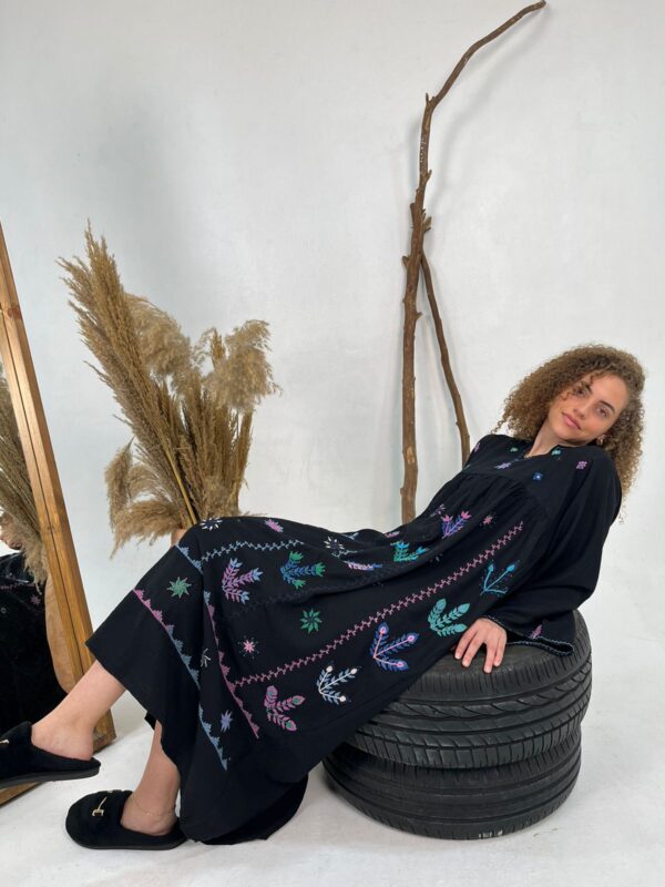 Hand-Embroidered Spanish Linen Abaya by St. Catherine Artisans | Desert Motifs | Free Size up to 3XL - Image 2