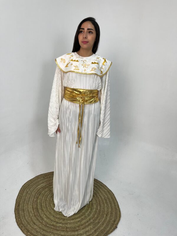 White Pleated Dress with Hand Embroidery Inspired by Ancient Egyptian Motifs | Fits up to 2XL - Image 4