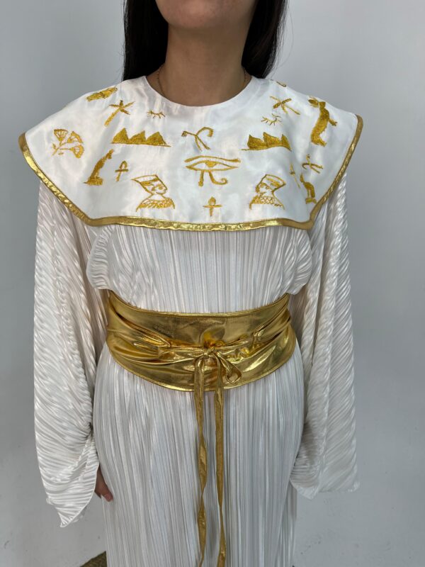 White Pleated Dress with Hand Embroidery Inspired by Ancient Egyptian Motifs | Fits up to 2XL - Image 5