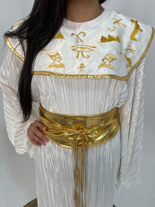 White Pleated Dress with Hand Embroidery Inspired by Ancient Egyptian Motifs | Fits up to 2XL - Image 6