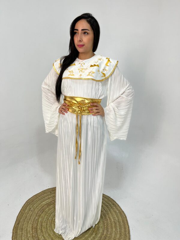 White Pleated Dress with Hand Embroidery Inspired by Ancient Egyptian Motifs | Fits up to 2XL - Image 2