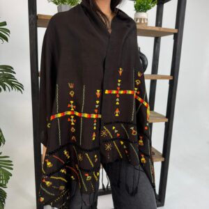 Black Handwoven Akhmim Cotton Shawl | Hand-Embroidered by Siwan Women | 180×60 cm