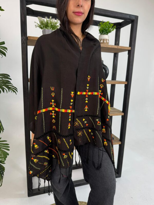 Black Handwoven Akhmim Cotton Shawl | Hand-Embroidered by Siwan Women | 180×60 cm