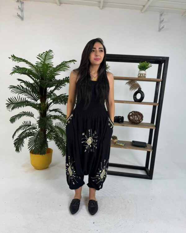 Hand-Embroidered  black Cotton Shirwal | Free Size up to 3XL | Made by Siwa Women | Desert-Inspired Motifs - Image 2