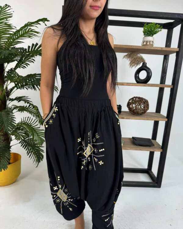 Hand-Embroidered  black Cotton Shirwal | Free Size up to 3XL | Made by Siwa Women | Desert-Inspired Motifs - Image 3