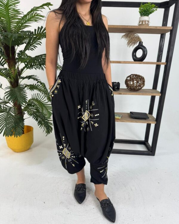 Hand-Embroidered  black Cotton Shirwal | Free Size up to 3XL | Made by Siwa Women | Desert-Inspired Motifs