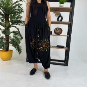 Hand-Embroidered  black Cotton Shirwal | Free Size up to 3XL | Made by Siwa Women | Desert-Inspired Motifs