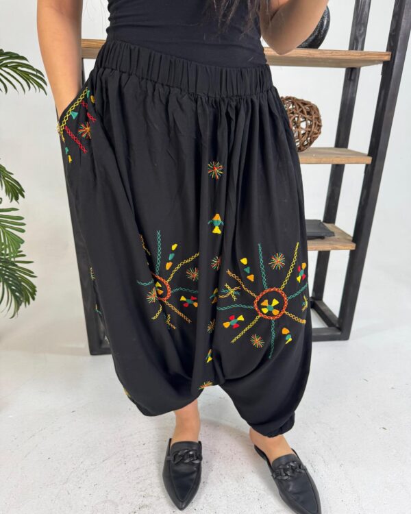 Hand-Embroidered  black Cotton Shirwal | Free Size up to 3XL | Made by Siwa Women | Desert-Inspired Motifs - Image 3