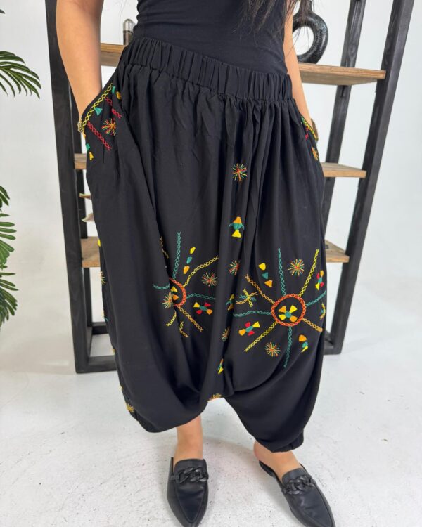 Hand-Embroidered  black Cotton Shirwal | Free Size up to 3XL | Made by Siwa Women | Desert-Inspired Motifs - Image 2