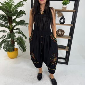 Hand-Embroidered  black Cotton Shirwal | Free Size up to 3XL | Made by Siwa Women | Desert-Inspired Motifs