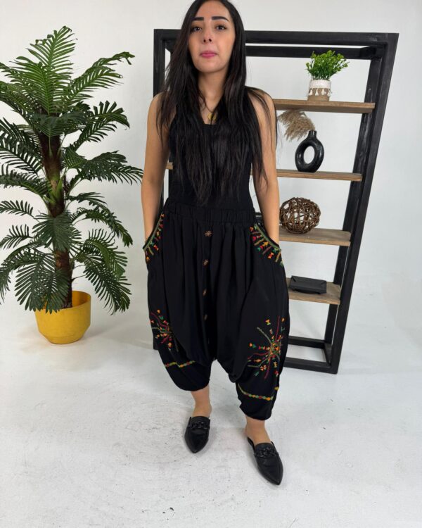 Hand-Embroidered  black Cotton Shirwal | Free Size up to 3XL | Made by Siwa Women | Desert-Inspired Motifs