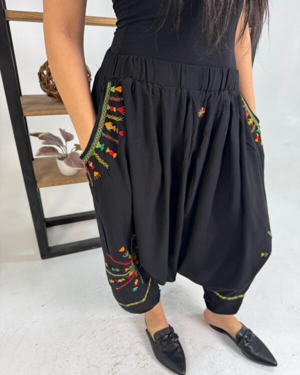 Hand-Embroidered  black Cotton Shirwal | Free Size up to 3XL | Made by Siwa Women | Desert-Inspired Motifs - Image 4