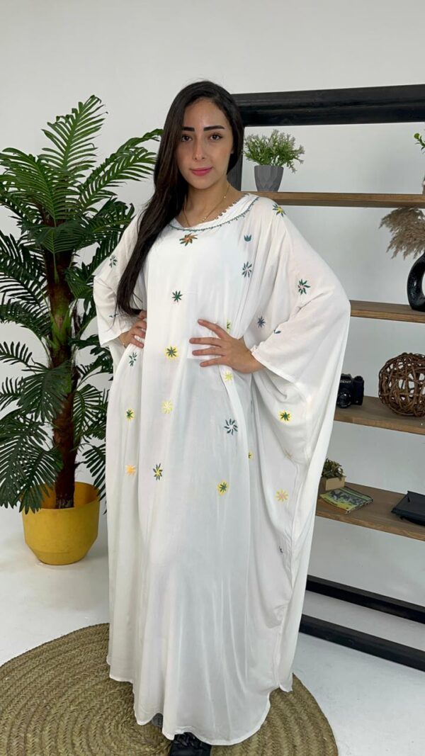 Hand-Embroidered White Cotton Poncho – St. Catherine Artisan Work | Free Size - Image 3