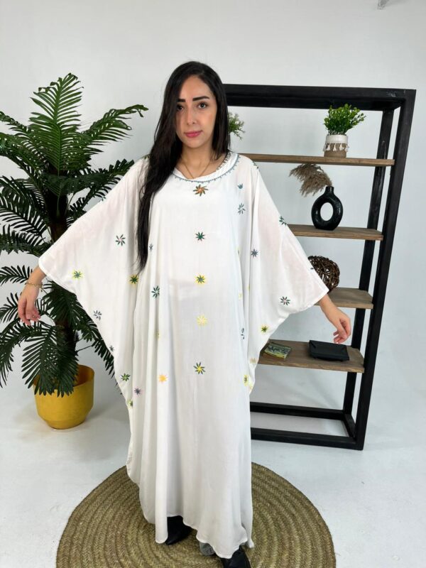 Hand-Embroidered White Cotton Poncho – St. Catherine Artisan Work | Free Size - Image 2