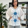 Hand-Embroidered Cotton-Linen Blouse – Siwa-Inspired Design | Free Size up to 3XL | White - Image 3
