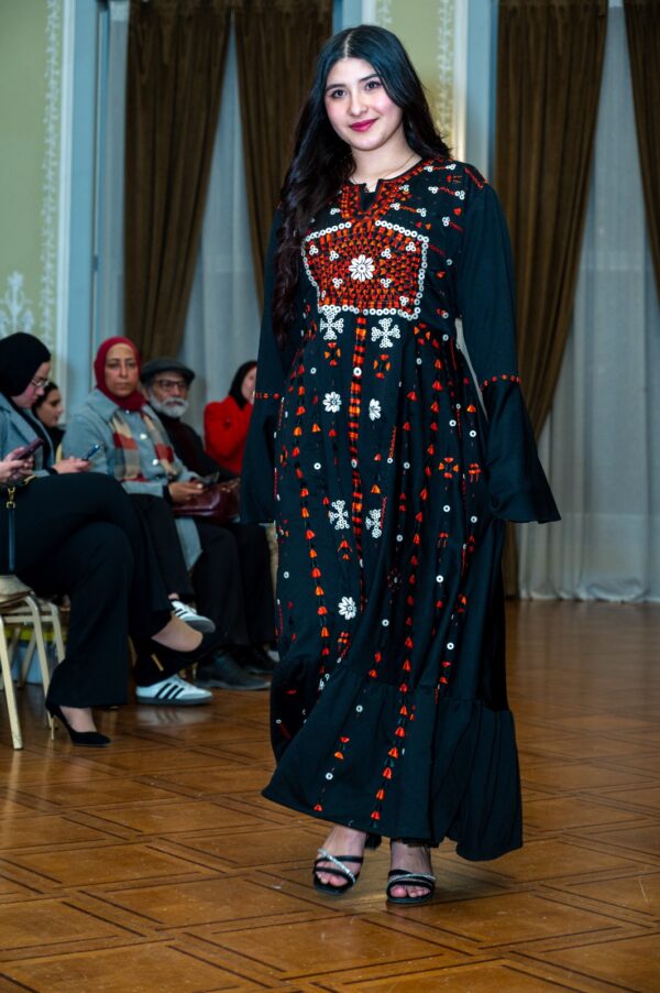 Black Rosalene Lycra Dress | Hand-Embroidered by Siwa Women |  up to Size 2XL