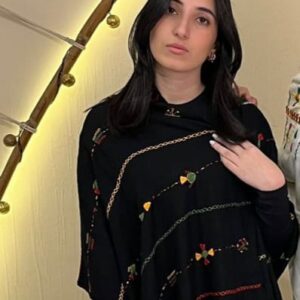 Black Handwoven Akhmim Cotton Shawl | Hand-Embroidered by Siwan Women | 200×60 cm