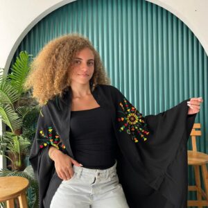 Handmade  siwan Embroidered  Cotton Cardigan – black – Free Size