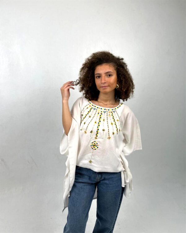 White Viscose Poncho handmade by Siwa women free size up to 3XL