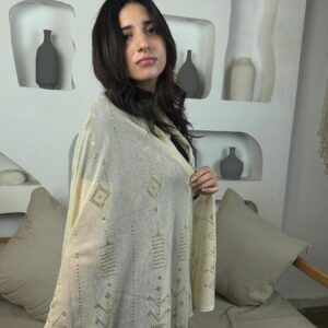 Hand-Embroidered beige Tally Shawl with Gold-plated Threads | Sohag Women's Craft | 150x90 cm