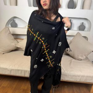 Black Handwoven Akhmim Cotton Shawl | Hand-Embroidered by Siwan Women | 210×77 cm