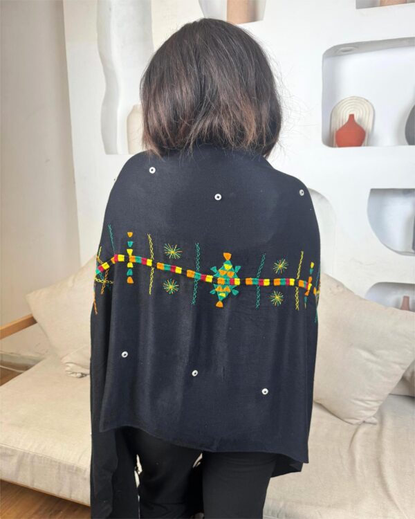 Black Handwoven Akhmim Cotton Shawl | Hand-Embroidered by Siwan Women | 210×77 cm - Image 3