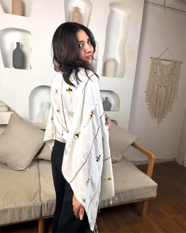 White Handwoven Akhmim Cotton Shawl | Hand-Embroidered by Siwan Women | 180×60 cm - Image 2