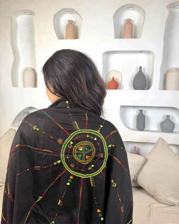 Black Handwoven Akhmim Cotton Shawl | Hand-Embroidered by Siwan Women | 185×60 cm - Image 3